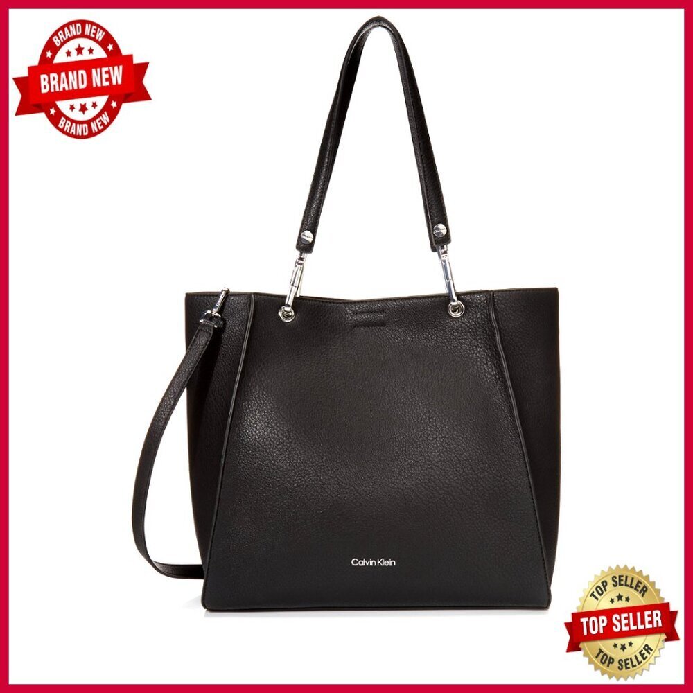 Vegan Leather Tote Bag with Removable Crossbody Strap and Multiple Pockets